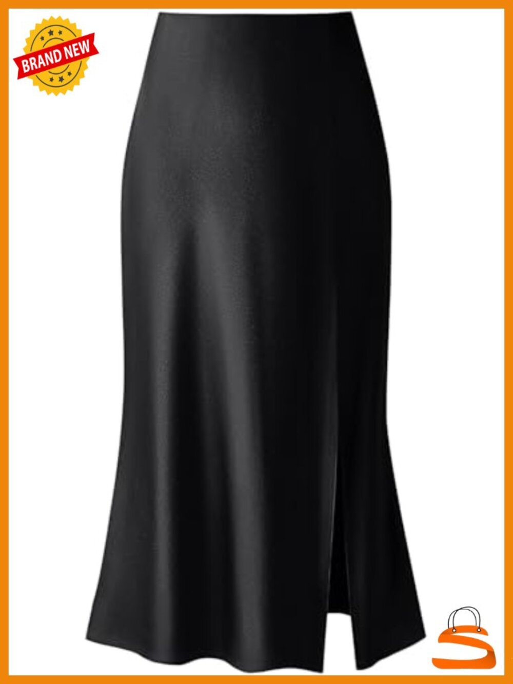 Silk Satin High Waist Midi Skirt with Split